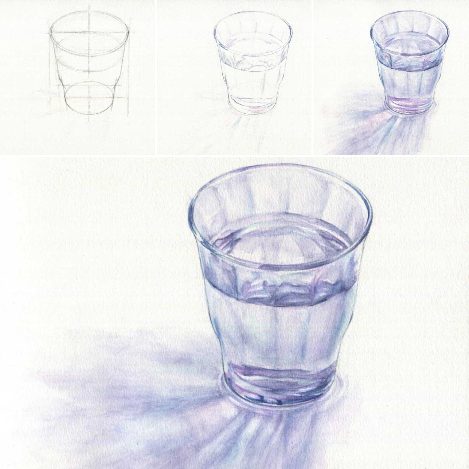 描き方ガイド 水彩色鉛筆で描くガラスコップ 横浜のアートスタジオ Sissi シシ