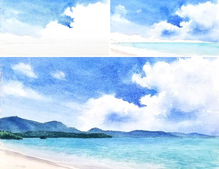 透明水彩で描く空と海 横浜のアートスタジオ Sissi シシ